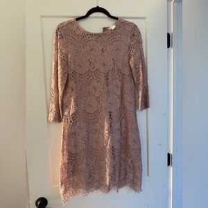 H&M Pink Sheath Dress with 3/4 Sleeves and Crew Neck